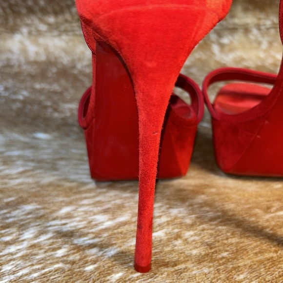 LOUBOUTIN Paris Red High Heel Stiletto Open Toe Platform Sandals GUC EU 38 1/2 - Picture 9 of 17